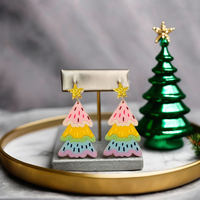 2025 nouveau arbre de noël vert rose pentagramme pendentif acrylique boucles d'oreilles pour le jour de noël accessoire de mode