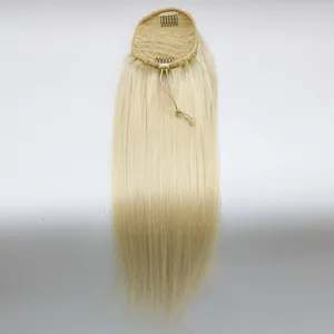 Fabrik Blonde Kordel zug Gerade Pferdes chwanz Echthaar Remy Indische Haar verlängerungen Pferdes chwanz Für Afro amerikaner Frauen