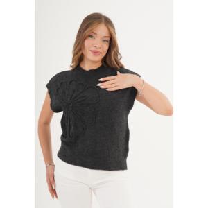 Suéter de Punto con Estampado de Margaritas en Color Antracita para Mujer, Producto al por Mayor - Product Image 4