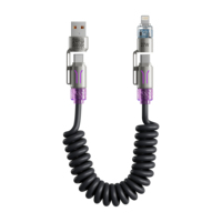 Câble de charge rapide Type-C TPU 4-en-1 rétractable de 2 m pour téléphone portable et utilisation en voiture 240W, rangement facile