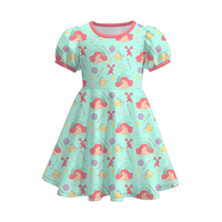 Robe d'été décontractée pour bébé fille en soie de lait, motif animaux marins de dessin animé, respirante, boutonnée, longueur genou, manches courtes, avec personnage