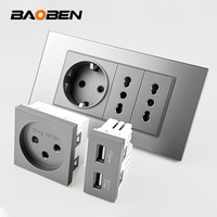 BAOBEN Panneau de prise italienne EU avec USB-C et USB-A, Module d'interrupteur DIY gris