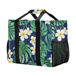 Custom Eco Friendly Recycled Lifestyle Tropical Lehua Floral Women Tote Shoulder Reusable Sublimation Grocery Beach Shopping Bag - Product Image 1