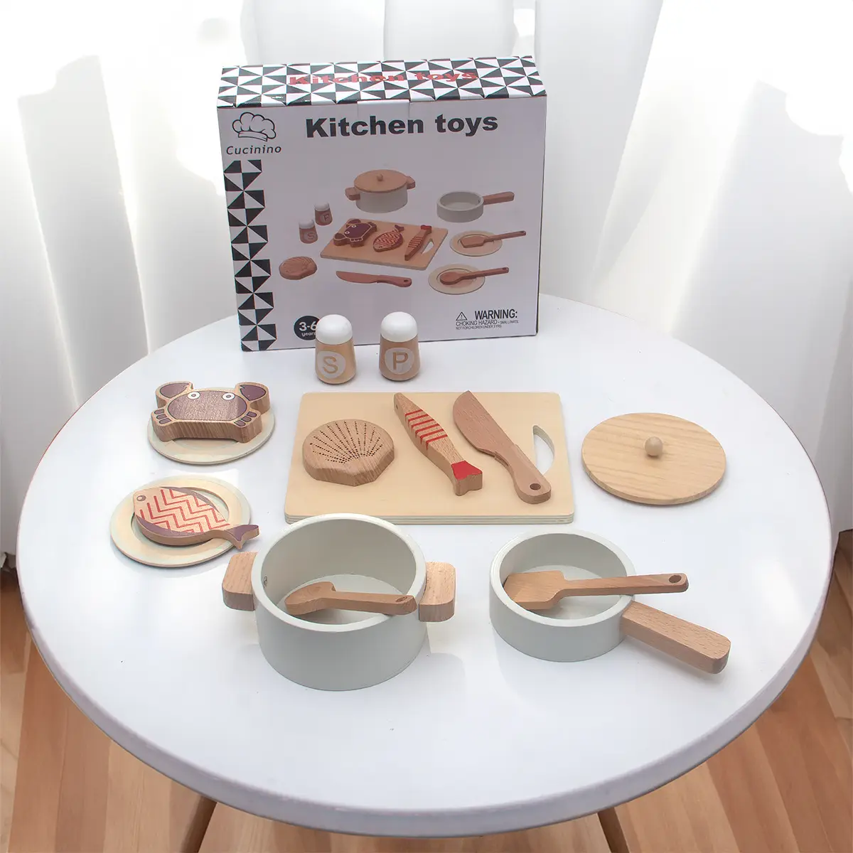Early Educational Role Play Children Seafood Cooking Set Role Pretend Play Toys for Kids Learning Simulation Kitchen Wooden Toy