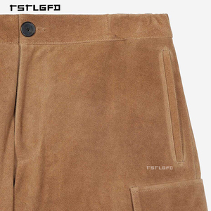Shorts cargo pour homme en faux daim de qualité supérieure, fermeture à boutons, grandes poches, mélange de coton, longueur mi-longue, mode urbaine - Product Image 5