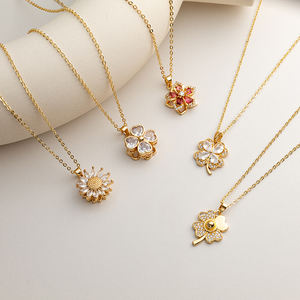 Collar Tempusort con Colgante de Trébol de Cuatro Hojas Chapado en Oro de 18K para Mujer, Collar de Moda con Incrustaciones de Cobre y Circonita, Collar Giratorio - Product Image 2