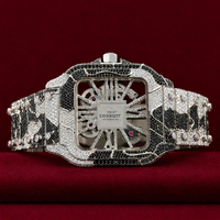 Reloj de Lujo para Hombre, Automático, Esqueleto, de Acero Inoxidable con Cristales |   Reloj de Pulsera Mecánico Cuadrado con Diamantes Blancos y Negros, Cristal de 20 mm con Incrustaciones Completas