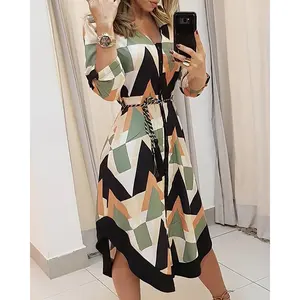 Autumn Spring Women's Striped Long Shirt Dress With Belt Fashionable Casual Long Sleeve Casual Dresses