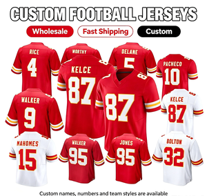 Vente en gros entièrement cousue # 1 Digne d'éloge # 4 riz # 9 Walker # 5 Delane # 15 Mahomes # Maillot de football américain 87 Kelce - Product Image 1