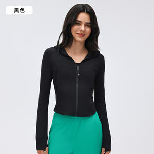 Vêtements pour femmes, nouvelle collection printemps, style <span class=keywords><strong>LuLu</strong></span>, veste courte à capuche avec cordon de serrage, coupe ajustée, vêtements de sport personnalisés avec poches - Product Image 6