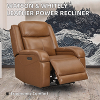 Fauteuil inclinable électrique ergonomique en cuir véritable Watson Whitely avec coussin de dossier design Wall Hugger et ports de charge - Marron Selle