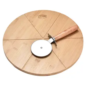 Vòng cắt ban với thép không gỉ cắt tre bánh pizza cắt Board-trang trí bằng gỗ cắt Board