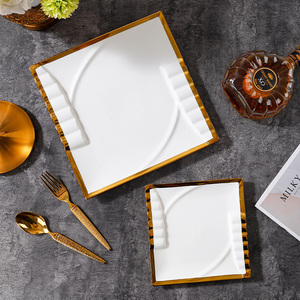 Assiettes en Céramique au Motif Piano Doré Moderne Services de Vaisselle en <span class=keywords><strong>Porcelaine</strong></span> pour Steaks Mariages Fêtes Écoliers Desserts Assiettes Carrées Plats - Product Image 4