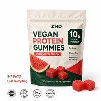 Gummies protéinés véganes OEM ODM |   10g de protéines végétales, isolat de soja et de pois |   Certifié GMP, 120 gommes |   Échantillonnage rapide