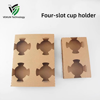 Boîte plate ondulée jetable en papier kraft VEIKUN à quatre compartiments pour emballage alimentaire à emporter (boissons, café et thé au lait)