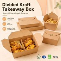 Boîte alimentaire à emporter multi-compartiments en carton kraft pliable pour restaurants, personnalisable avec logo