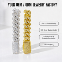 Bracelet chaîne cubaine 15 mm sertie de zircons cubiques et de moissanite, sertissage à la main, longueur personnalisée, fabrication OEM ODM Miami Cuban