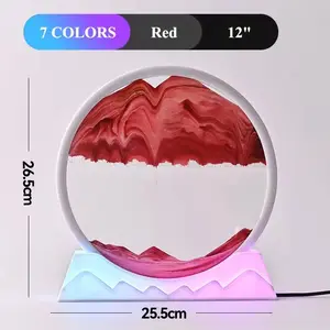 RGB 7 Colors LED 3D Quicksand Modern Hourglass Design USB Rechargeable Small Size For Bedroom Use Glass Table Lamp