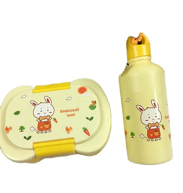 Cute Children School Bento Box Recipiente De Alimento Microwavable Plastic Kids Lunch Box Com Garrafa De Água