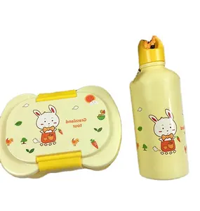 Cute Children School Bento Box Microwavable Food Container Plastic Kids Lunch Box With Water Bottle