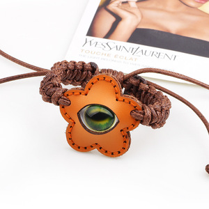Ethnic Style Waxed Rope Braided <b>Bracelet</b> With Devil Eye Genuine <b>Leather</b> Star Shape Retro Jewelry Gift - Product Image 4