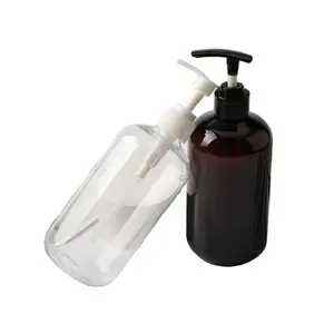 16oz Amber Transparent Brown Boston Bottle With Lotion Pump For Shampoo Body Wash Lotion Condition Packaging