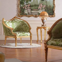 Fauteuil de style européen antique sculpté, en tissu luxueux, pour balcon et salon, fauteuil individuel en bois massif pour le loisir