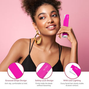 Strumento elettrico dermaaplaning <span class=keywords><strong>per</strong></span> le donne di esfoliazione del viso Dermaplane <span class=keywords><strong>rasoio</strong></span> e pesca peluria rimozione dei capelli con 6 lame di ricarica - Product Image 2