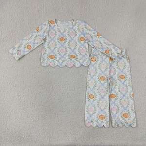 Toddler Girls Fall Pumpkin Outfit <b>Cow</b> Bow Print Long Sleeve Top with <b>Bell</b> Bottom Pants Pajama Set Casual Stretchy Soft Home Wear - Product Image 2