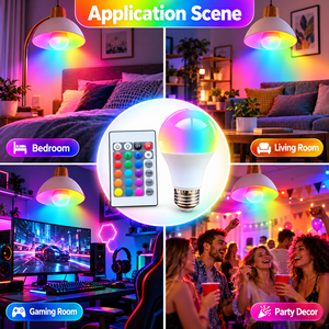RGB LED Light <b>Bulb</b> E27 Remote Control Color Changing Smart Light <b>Bulb</b> 16 Colors Dimmable Decorative Mood Lamp - Product Image 4