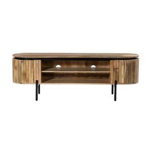 Meuble TV moderne en bois d'acacia massif, console multimédia ovale avec étagères de rangement pour salon et hôtel - Product Image 3