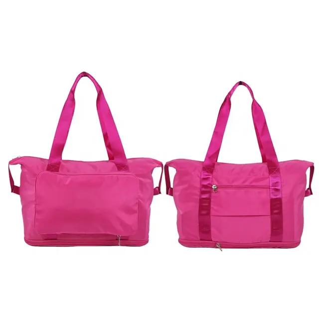 कस्टम कैरी ऑन लगेज ट्रैवल बैग आरपीईटी पॉलिएस्टर गुलाबी बड़ी क्षमता वाला स्पोर्ट डफ़ल बैग यात्रा के लिए फोल्डेबल वीकेंड बैग