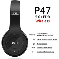 Casque d'écoute sans fil P47 pour le jeu Casque d'écoute stéréo pliable Casque d'écoute sans fil pour l'intérieur et l'extérieur