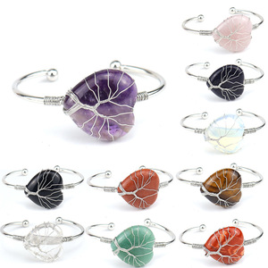 Hecho a mano respetuoso con el medio ambiente alambre de cobre <span class=keywords><strong>herida</strong></span> Natural piedra Original cristal amatista melocotón corazón amor pulsera - Product Image 1