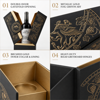 Boîte cadeau de collection de vin en carton à double porte, design artistique personnalisé haut de gamme avec pelliculage mat et dorure à chaud