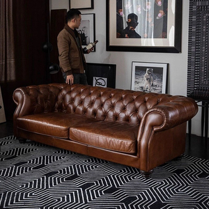 Vintage Three-Seater Chesterfield Waxed Leather <strong>Sofa</strong> Suitable for Living Rooms, Hotels, Cigar Lounges, and Caf&eacute;s Custom-Made - Product Image 2