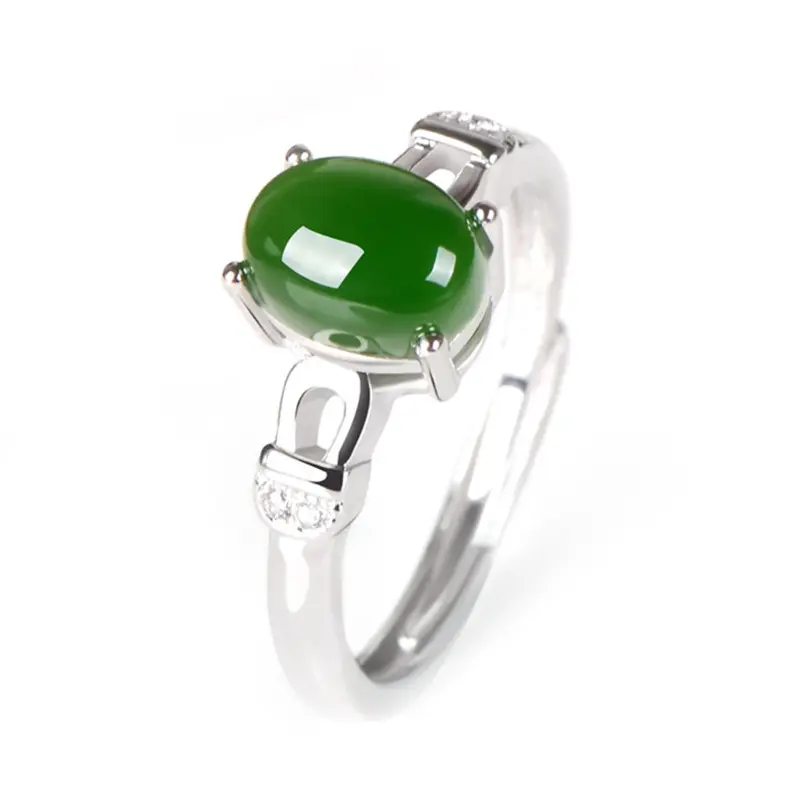 Nhẫn Ngọc Bích, Nhẫn Kim Cương Hở Miệng Chrysoprase Nhẫn Xanh Retro Chalcedony Nhẫn Mở Trang Sức Thời Trang Đơn Giản