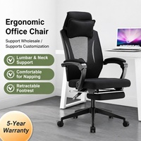 Chaise de bureau ergonomique moderne à dossier haut en maille avec repose-pieds, support lombaire, accoudoirs fixes, inclinable, pour gaming et ordinateur