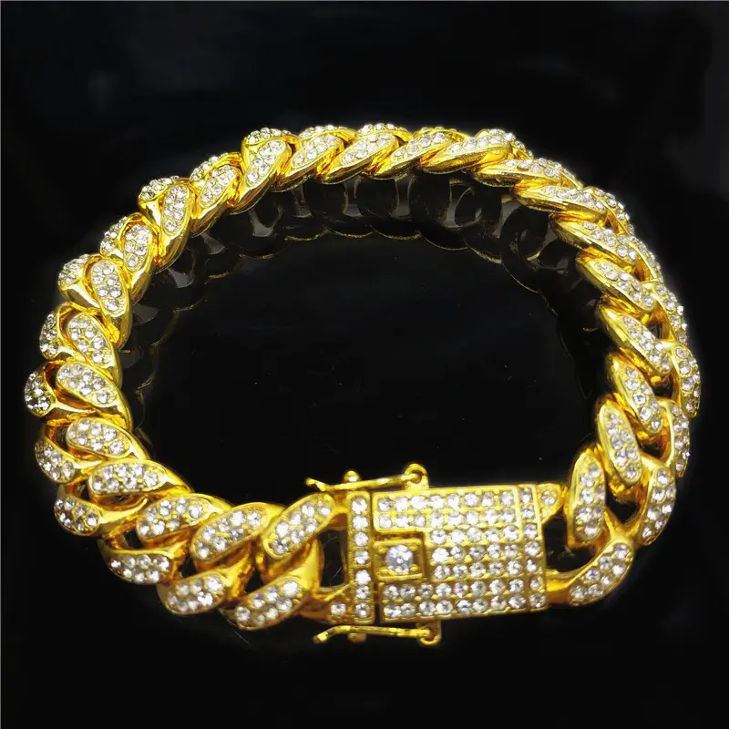 Pulseira de diamante cubano 12mm, para mulheres hip hop joias iced out pingente de diamante corrente completa cz