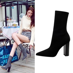 Bottines tendance à talon haut en matière élastique pour femme, collection hiver 2025 – Meilleures ventes - Product Image 6