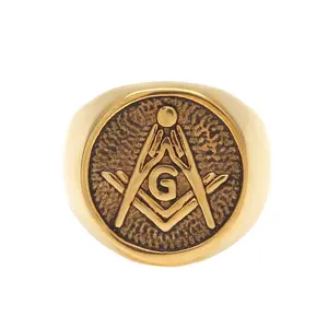 Anello alla moda Dei Monili di Fascino Vintage <span class=keywords><strong>Mason</strong></span> Massonico Signet Anelli di Colore Dell'oro Dell'acciaio inossidabile Massone Anello Per Gli Uomini - Product Image 1