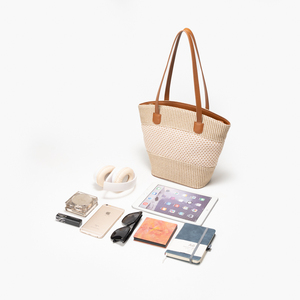 Sac fourre-tout en paille tressée grande capacité, sac à bandoulière avec fermeture éclair, sac seau pour la plage, les voyages et l'usage quotidien - Product Image 5