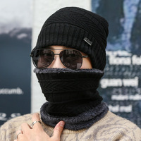 Conjunto de gorro y bufanda de invierno de lana cálida para hombres y mujeres, gorro de punto para montar en esquí al aire libre, conjunto de bufanda para el cuello
