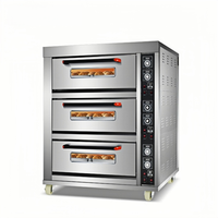 Horno eléctrico de convección de tres pisos y seis bandejas de fondo plano para panadería, pizza, pan y pasteles