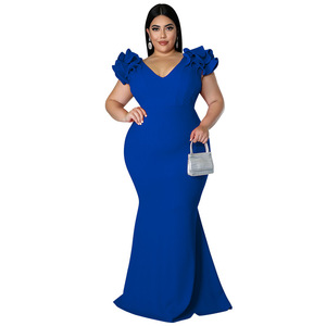 <span class=keywords><strong>Moda</strong></span> plus size vestiti estivi da donna nuovo vestito sexy con maniche a foglia di loto con apertura sul retro dell'anca - Product Image 4