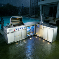 Cuisine extérieure modulaire industrielle Hongsi, armoires en acier inoxydable, barbecue intégré, réfrigération, écologique, ignifuge