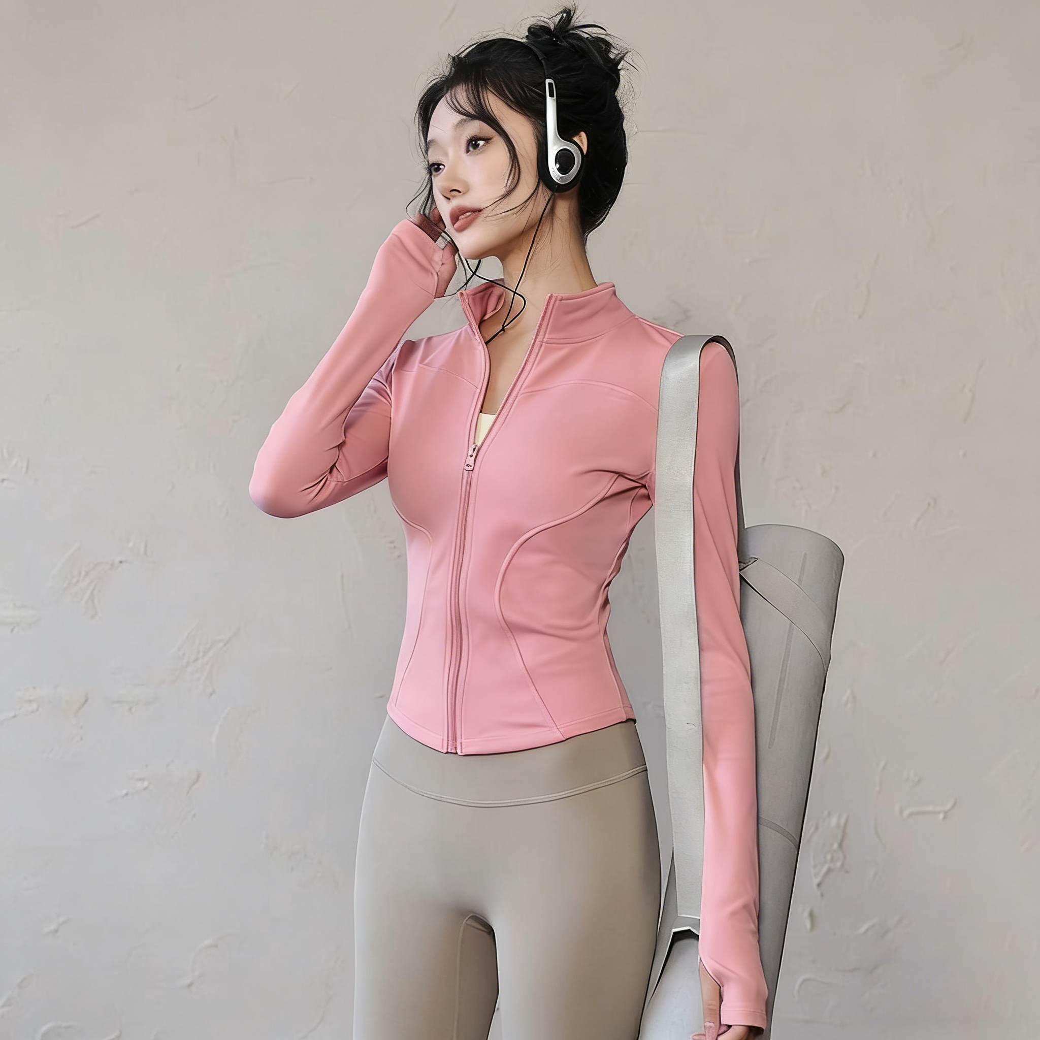 Women's Slim-Fit Running Fitness Sports Jacket Breathable High Elastic Spandex/Polyester V-neck Top for Adults Quick-Drying Yoga