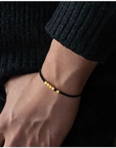 Xinfly Chinese Good Luck Gift Gold Small Sugar Cube 24K Gold Beads <b>Red</b> Rope <b>Bracelet</b> - Product Image 4