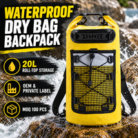 Sac à dos étanche personnalisé OEM avec fermeture à enroulement et compartiment avant en maille pour le kayak, le camping et les marques d'activités de plein air