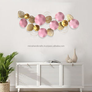 การออกแบบใหม่รอบแกะสลักสีชมพูและทองแผ่นขนาดใหญ่พิเศษผนังโลหะศิลปะสำหรับตกแต่งบ้าน - Product Image 3